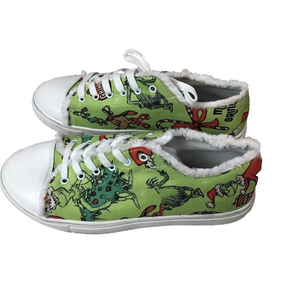 GRINCH Christmas Canvas Lace Up Sneakers-womens US 11.5 Green Dr. Seuss